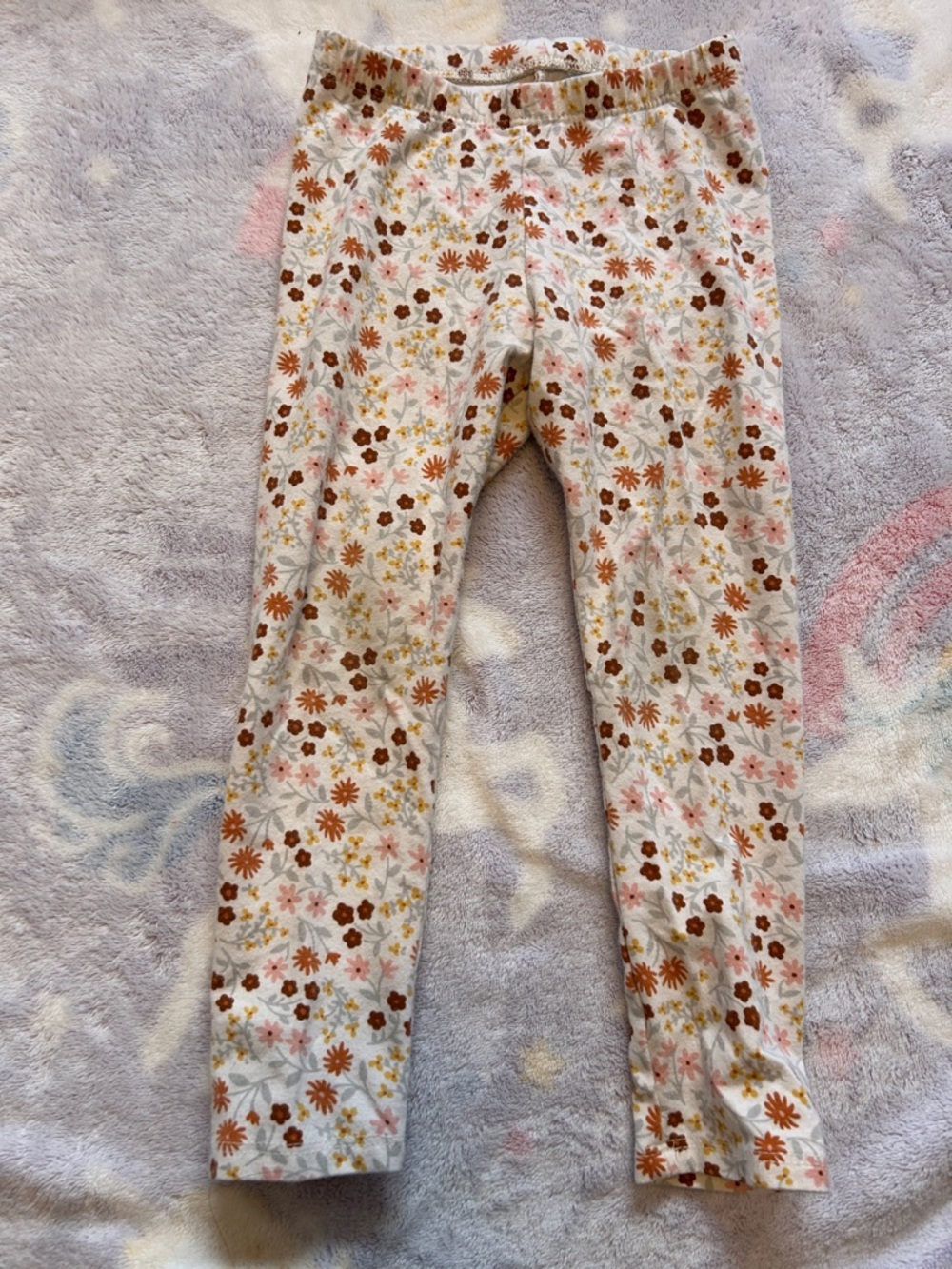 Cat & Jack Cream Floral Leggings with Orange, Pink & Brown Flowers